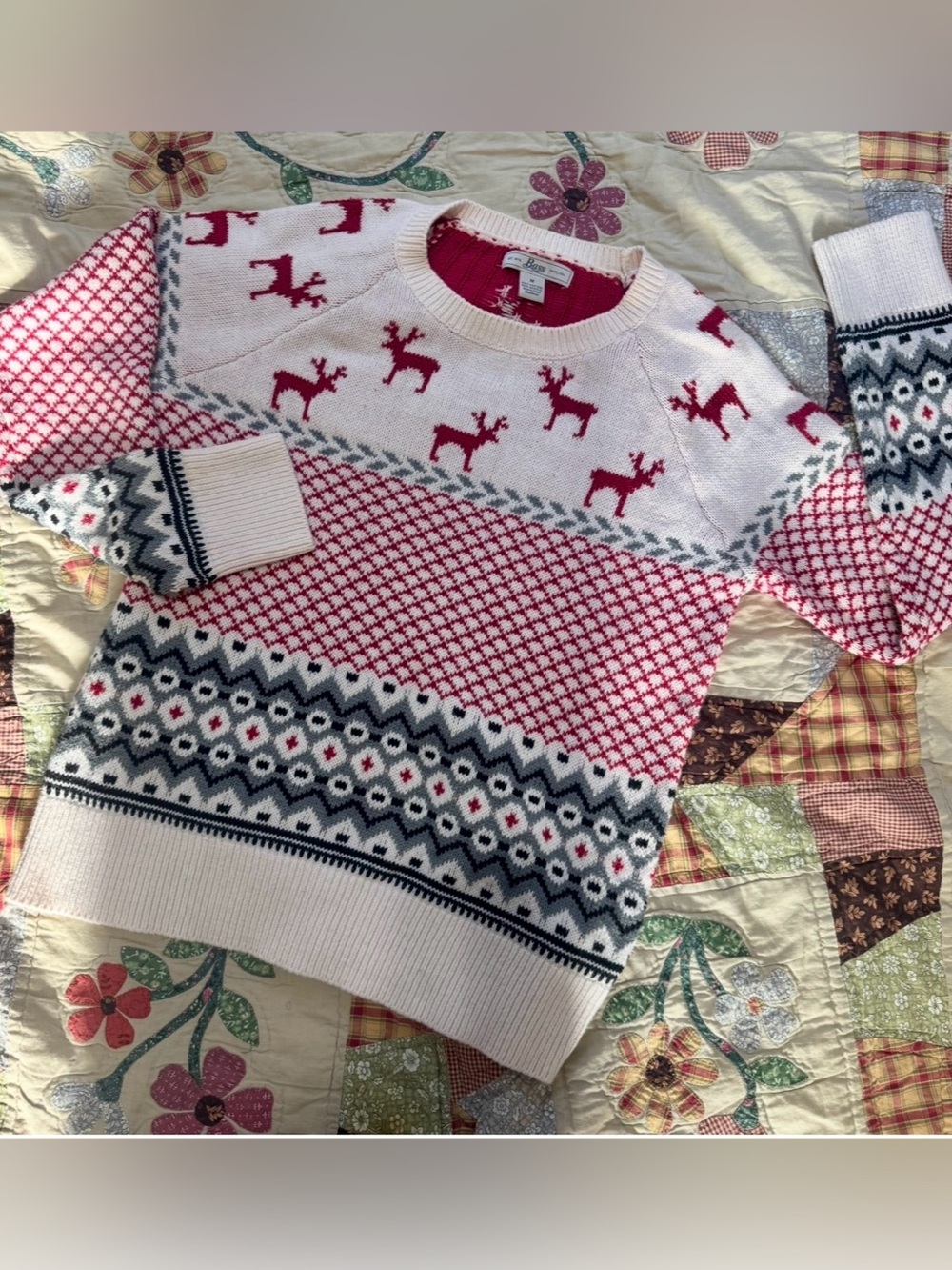 Bass Cream & Red Fair Isle Reindeer Crewneck Sweater